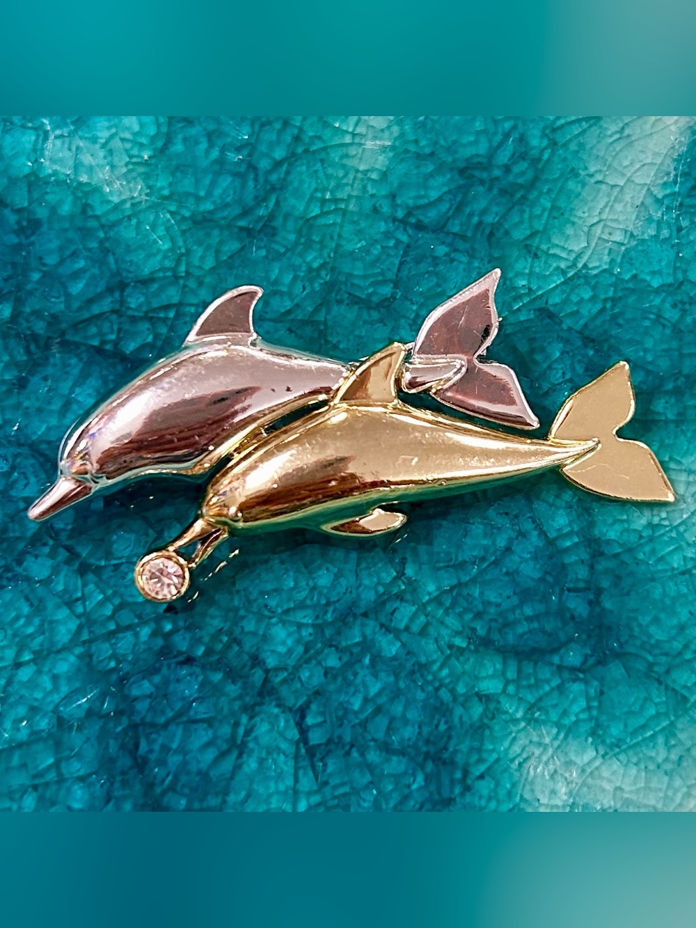 Vintage Dolphins Brooch Gold-tone Silver-tone